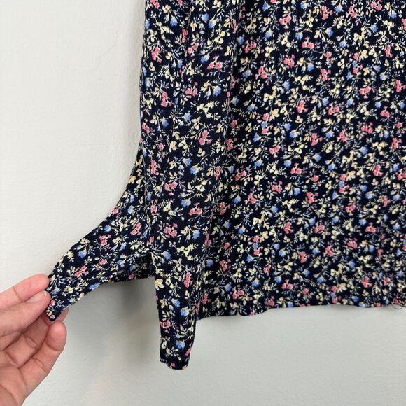 Liz Claiborne Button Up Shirt Womens 18W Blue Ditsy Floral Gauze Cottage Boho - Picture 6 of 9